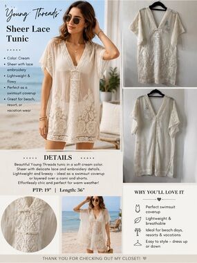 Young Threads Sheer Tunic Top, Cream Colored, S/M